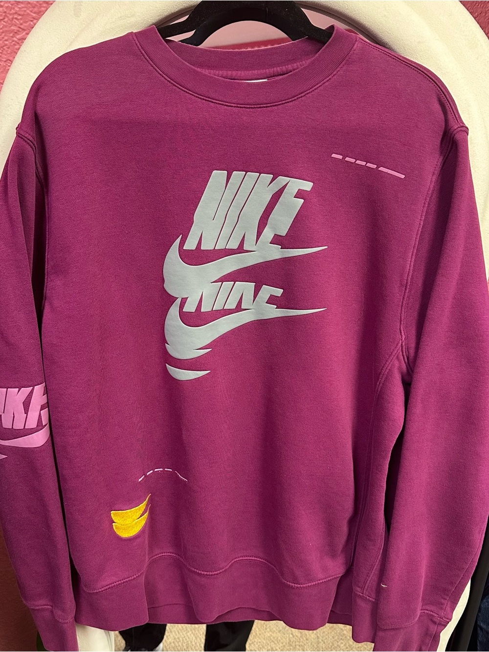 Nike Men's Double Logo Crewneck Sweatshirt - Magenta